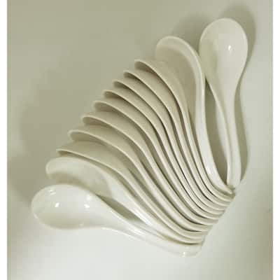 Multi-Purpose Melamine Ladle Style Soup Spoon in White - Pack of 12