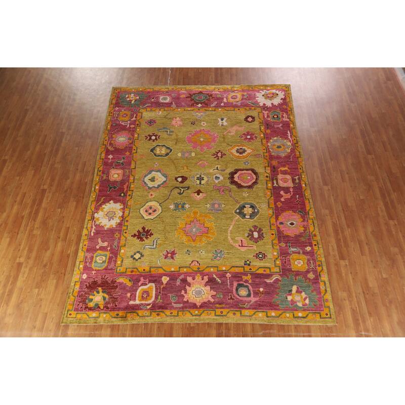 Hand Knotted Oriental 100% Wool Carpet Transitional All-Over Yellow & Gold Oushak Area Rug - 11' 10'' X 8' 10''