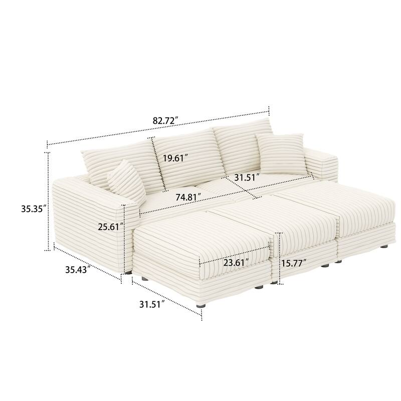 Modern Corduroy Fabric Upholstered Sectional Sofa with Ottoman