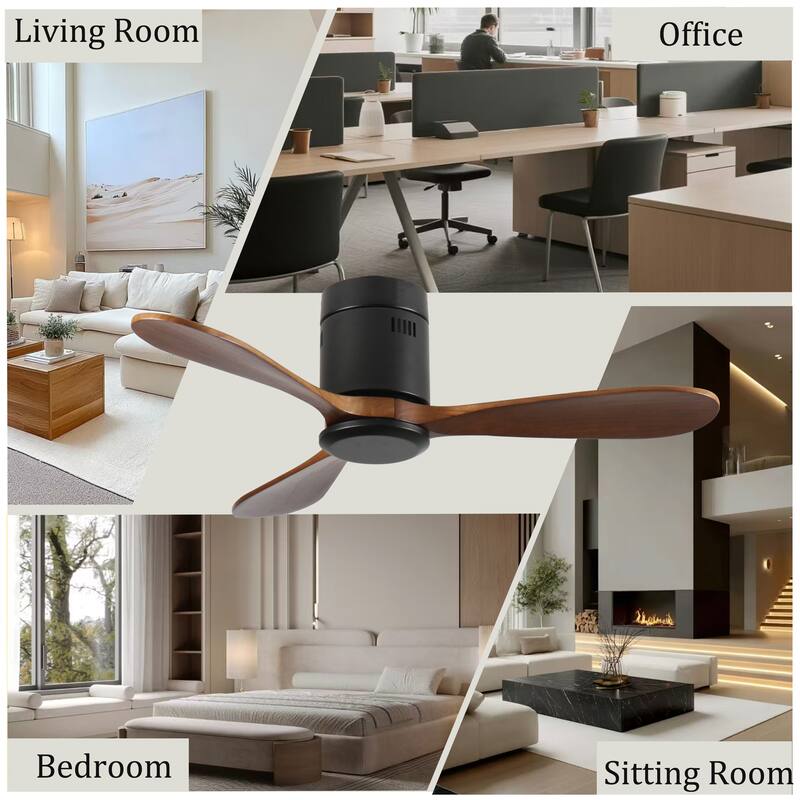42-Inch Flush Mount Ceiling Fan Without Light, Reversible Quiet DC Motor, Remote Control with 6 Speeds & Timer, Energy Saving