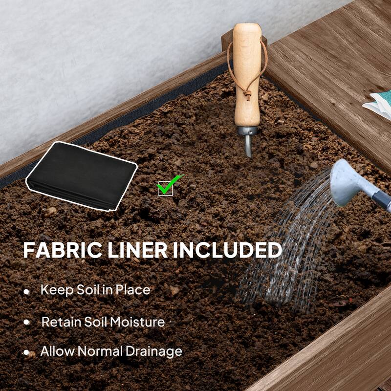 Raised Garden Bed with Storage Shelf and Foldable Ledges Fir Wood Planter for Indoor Outdoor Gardening