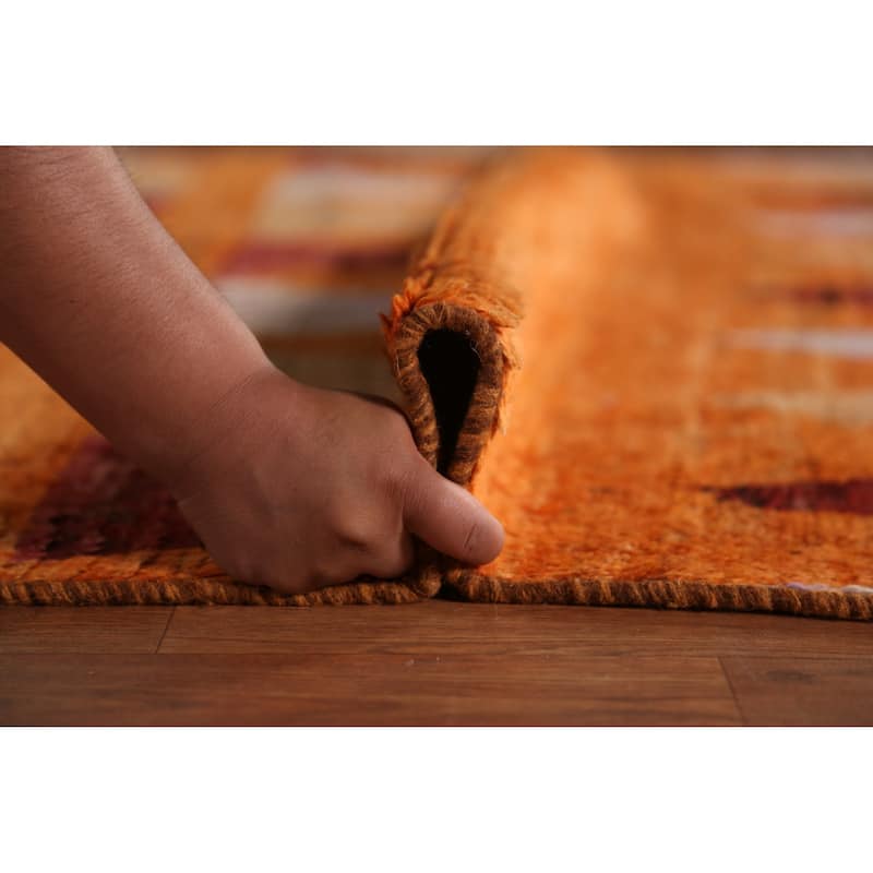 Tribal Orange Geometric Moroccan Area Rug Handmade Wool Carpet - 6'5" x 9'8"