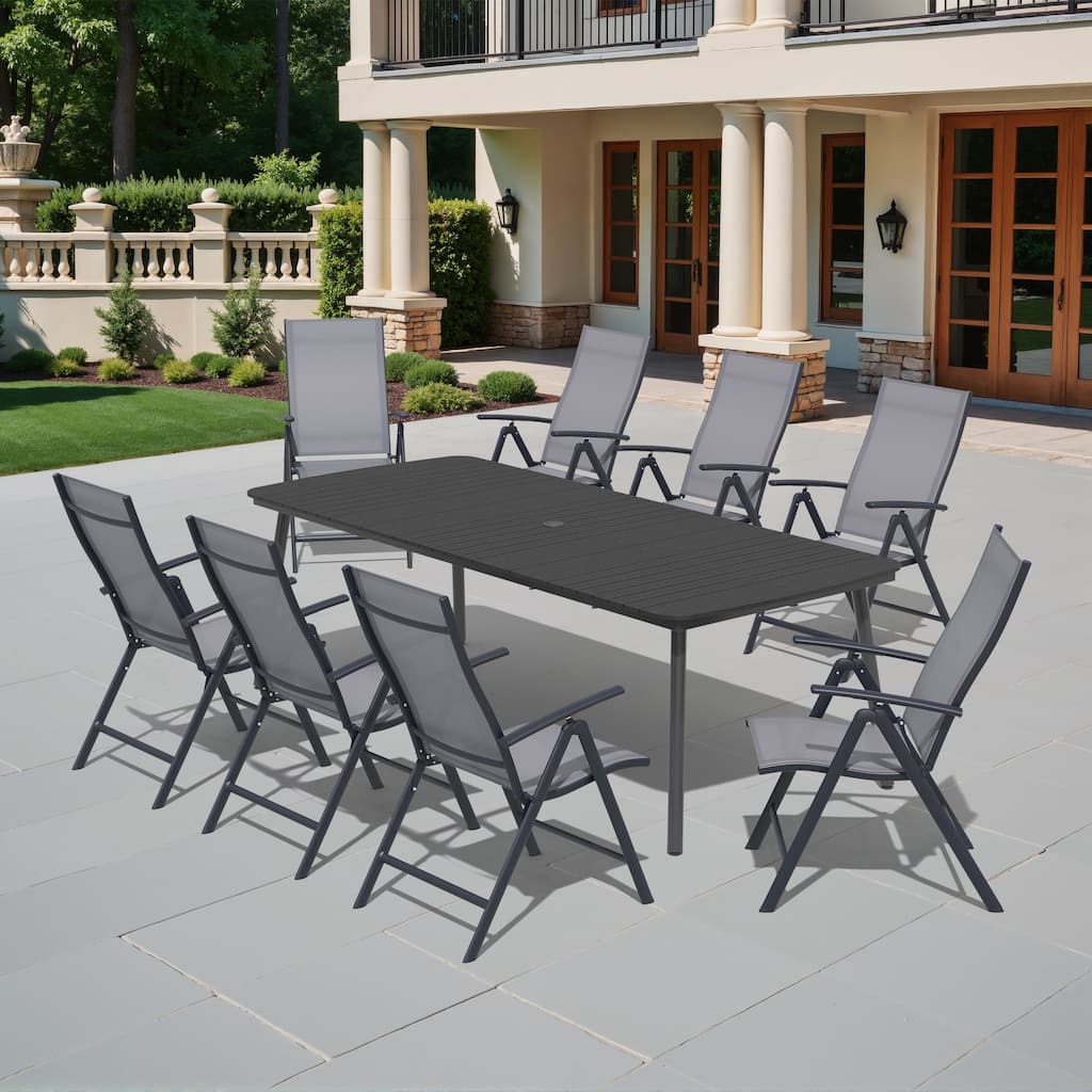 7/9PCS Outdoor Patio Dining Set Rectangular Aluminum Table with Folding Dining Chair