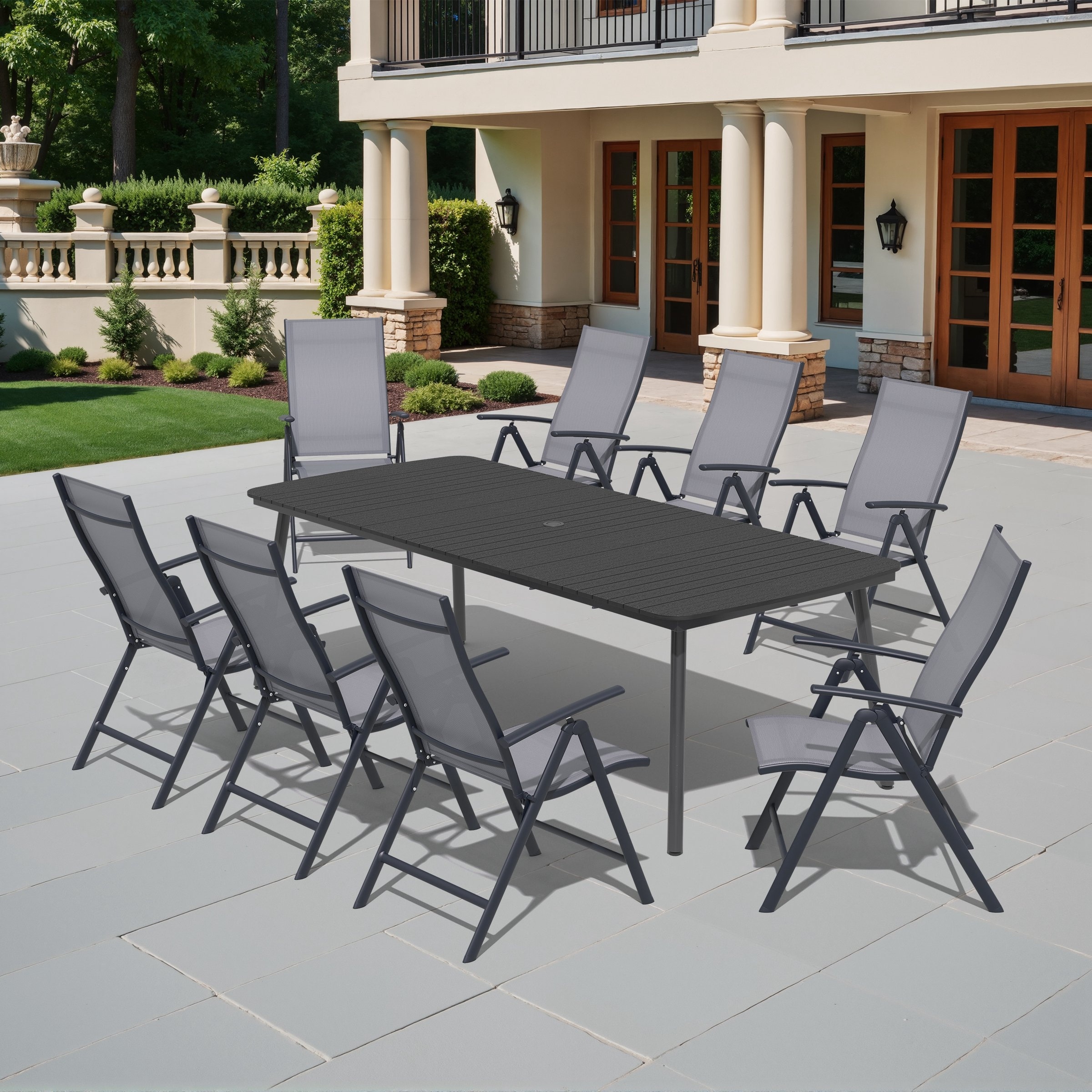 7/9PCS Outdoor Patio Dining Set Rectangular Aluminum Table with Folding Dining Chair