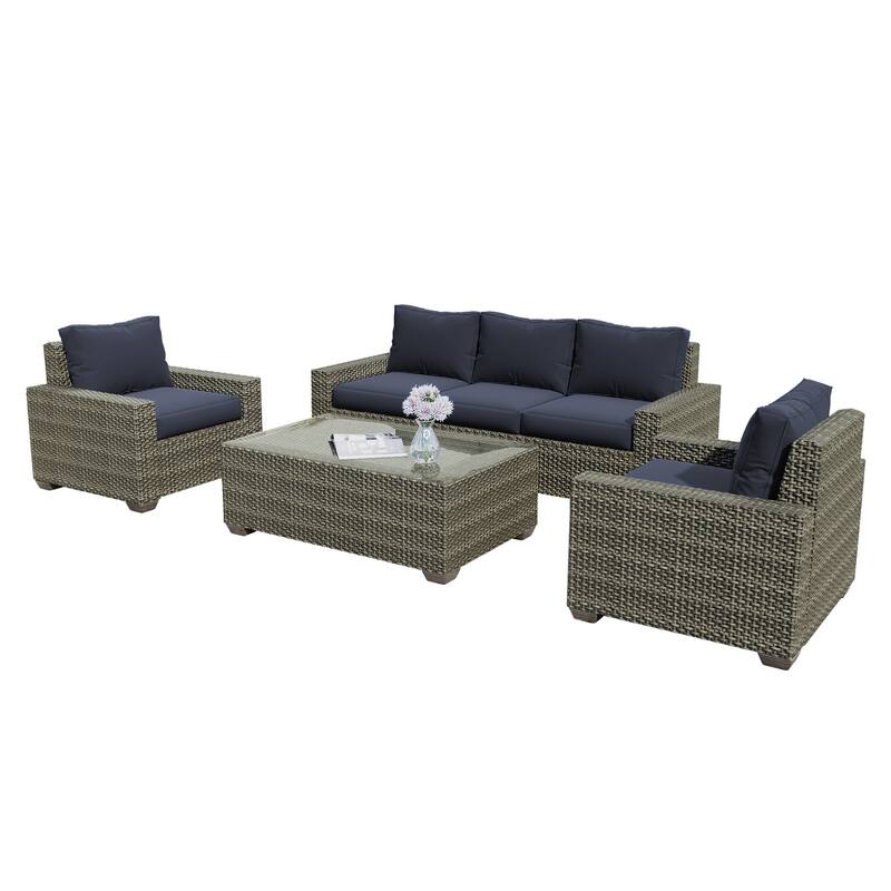 6 Pieces Patio Rattan Conversation Furniture Set with Coffee Table