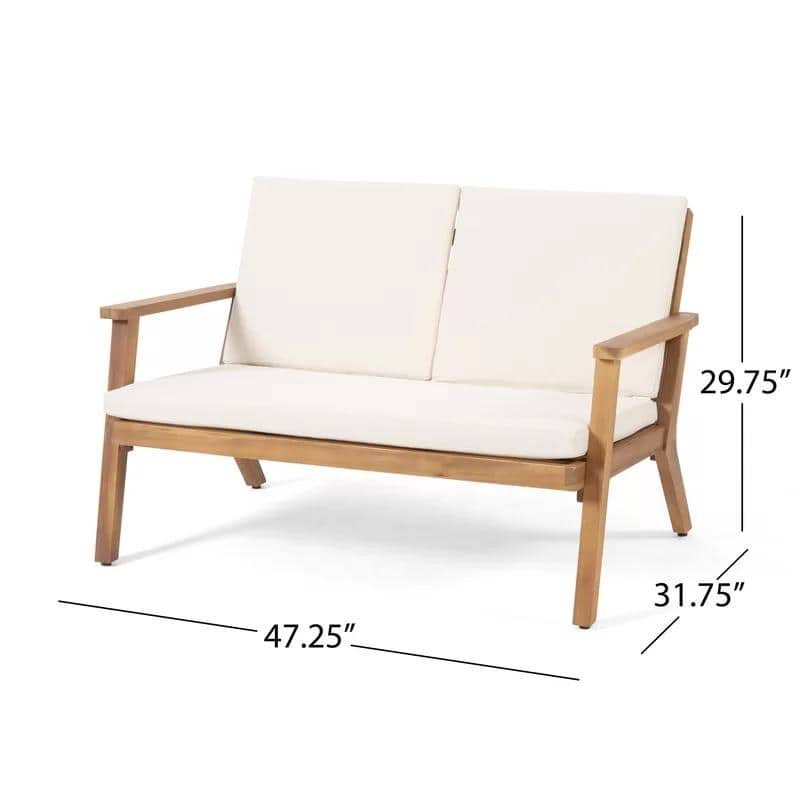 Roomfitters 4 Pcs Outdoor Patio Sofa Set with Loveseat, Club Chairs, Coffee Table, Acacia Wood Frame and Cushions, Grey