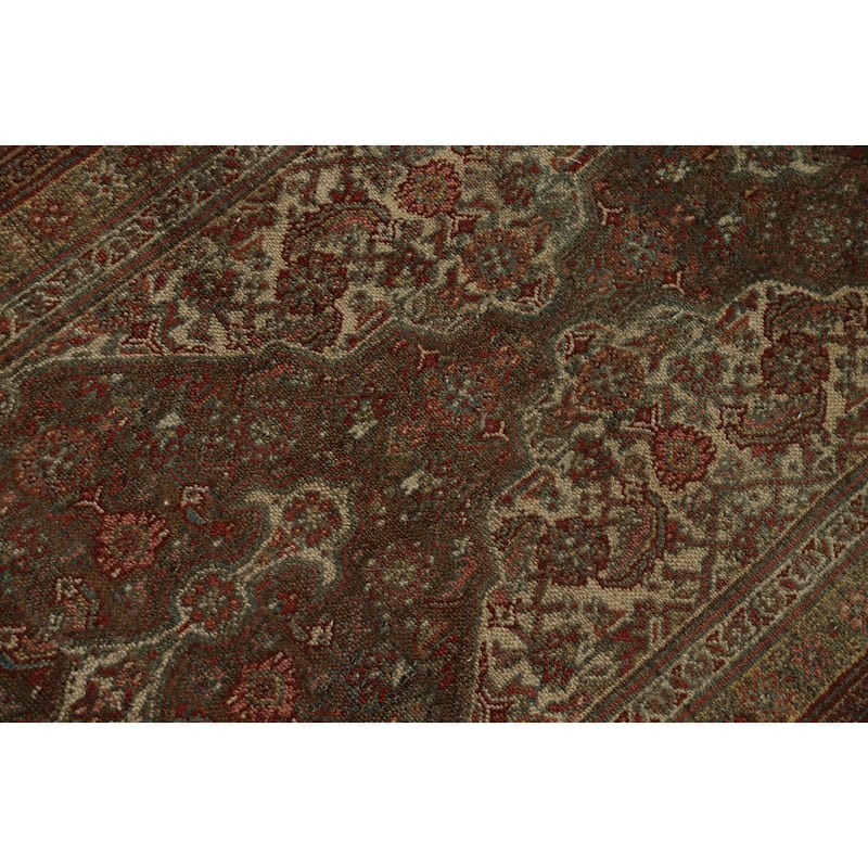 Hand Knotted Oriental 100% Wool Carpet Traditional Floral Brown Bibikabad Runner Rug - 9' 7'' X 2' 7''
