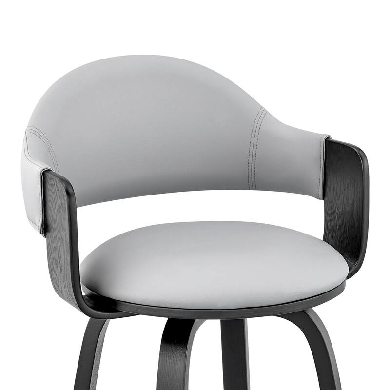 Contemporary Grey Faux Leather Swivel Bar Stool with Backrest and Footrest for Kitchen Island