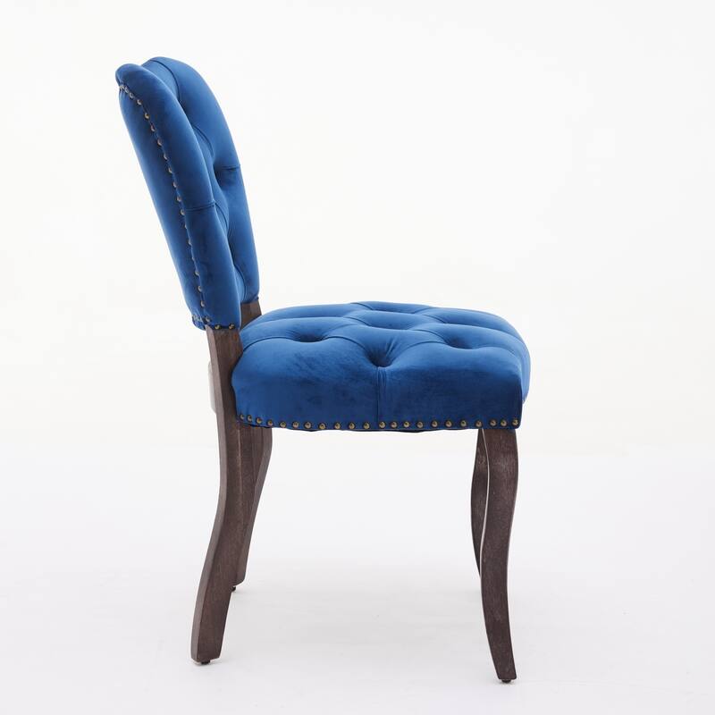 French Vintage Style Dining Chairs Set of 2, Upholstered Button Tufted Kitchen Chairs with Nailhead Trim