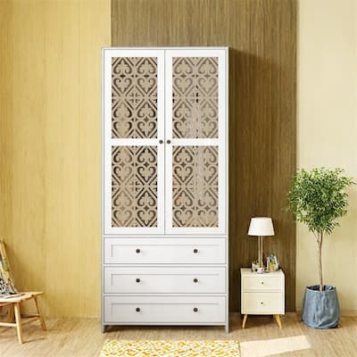 Hollow Pattern 2 Door 3 Drawer Wardrobe