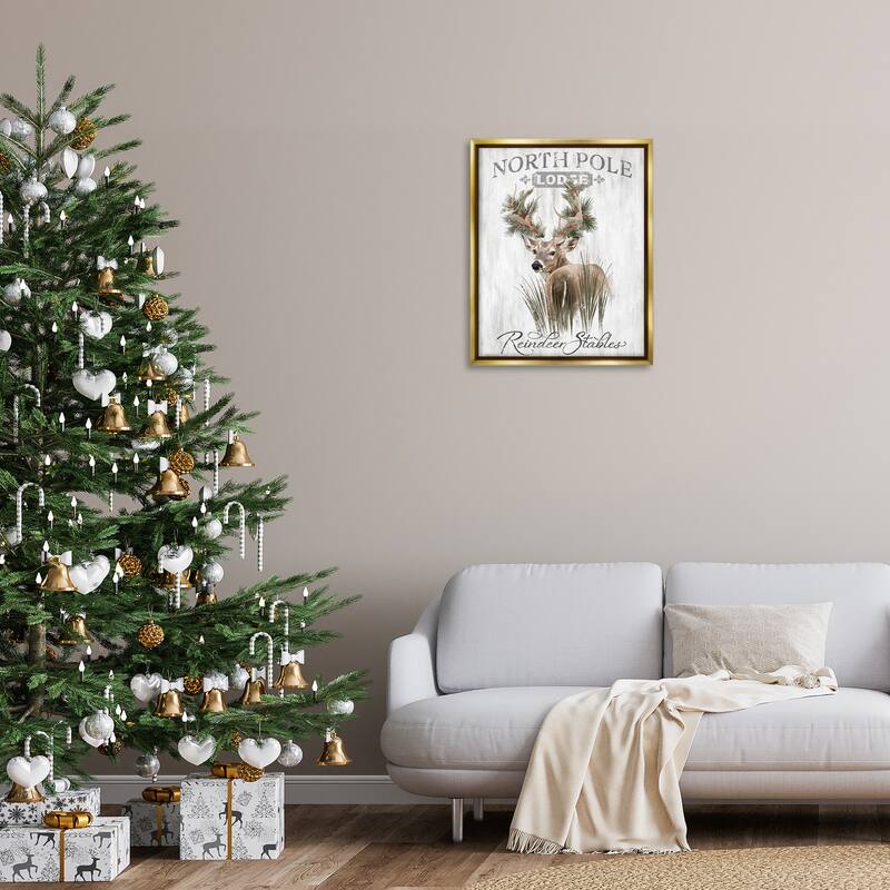 Stupell Festive Winter Reindeer Lodge Framed Floater Canvas Wall Art Design By Cat Thurman Designs