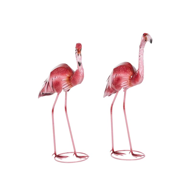 Pink Metal Tall Textured Ombre Flamingo Decorative Garden Sculpture (Set of 2)