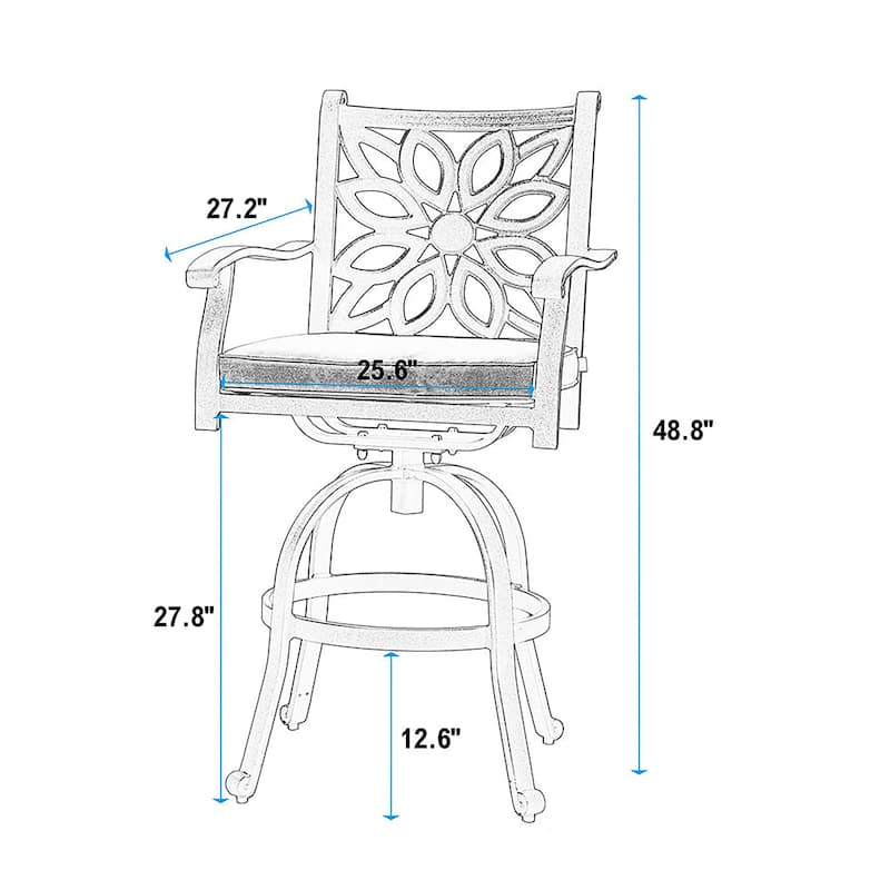 MAISON ARTS Cast Aluminum Wide Outdoor Dining Chairs with Cushion(Set of 2)