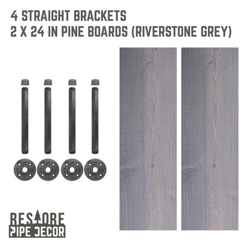 Restore Wood 24 in. Wall Shelf Straight Steel Pipe Brackets, Set of 2