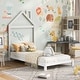 preview thumbnail 11 of 70, Wooden Platform Bed with Wood Slat Support, Modern Solid Wood Kids Bed Frame with House-shaped Headboard, No Box Spring Needed