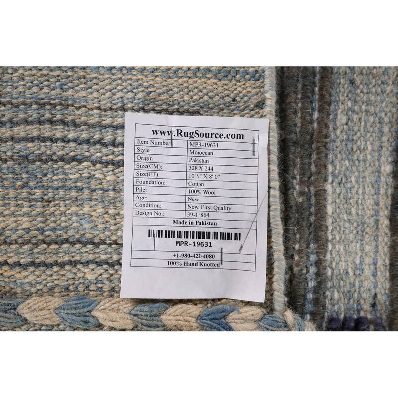 Striped Checkered Moroccan Oriental Area Rug Handmade Wool Carpet - 8'0"x 10'9"