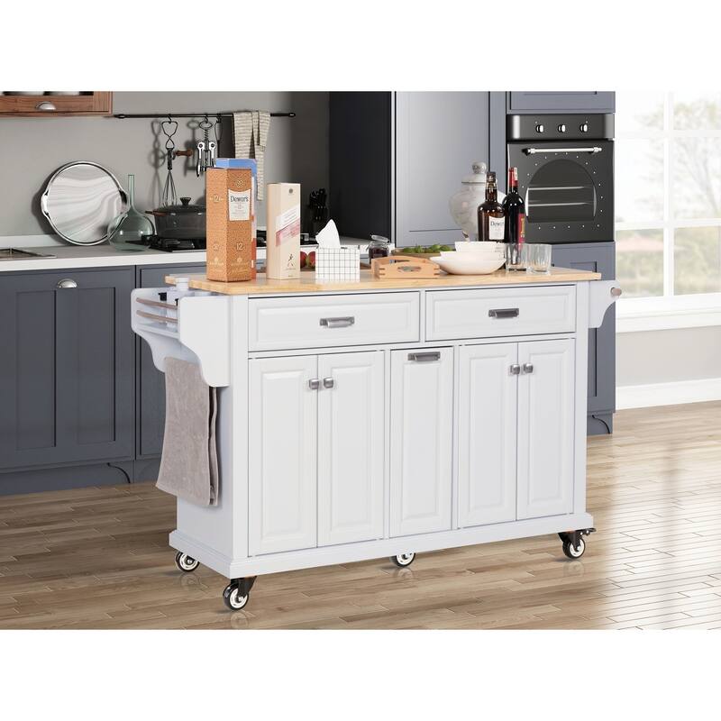 Kitchen Island with Rubber wood Countertop
