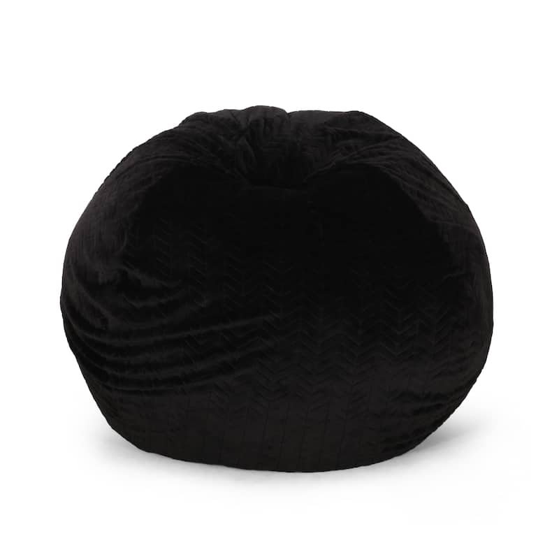 Negar 5 Foot Rounded Short Faux Fur Bean Bag, White and Gray