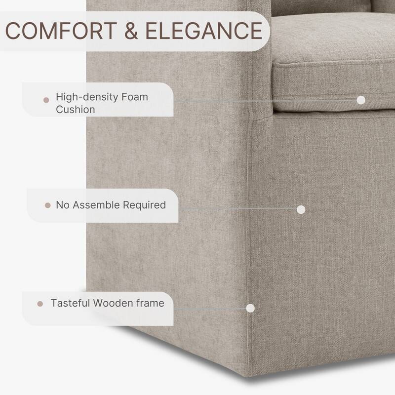 Hailey Dining Arm Chair with Caster Wheels Fabric Fully Assembled