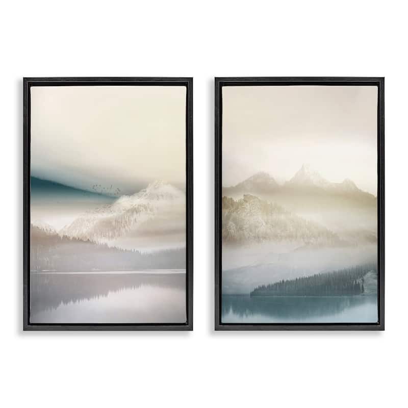 Stupell Mountain Peaks & Neutral Lake Framed Floater Canvas Wall Art Design By Gemma Bardot (Set of 2) - 21 x 31 - Black