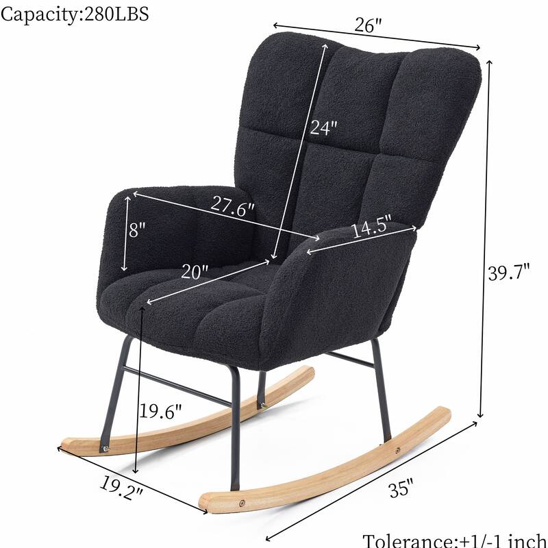 Glider Rocking Chair with Thick Padded Seat, Reading Recliner with High Backrest, Lounge Armchair with Wooden Legs