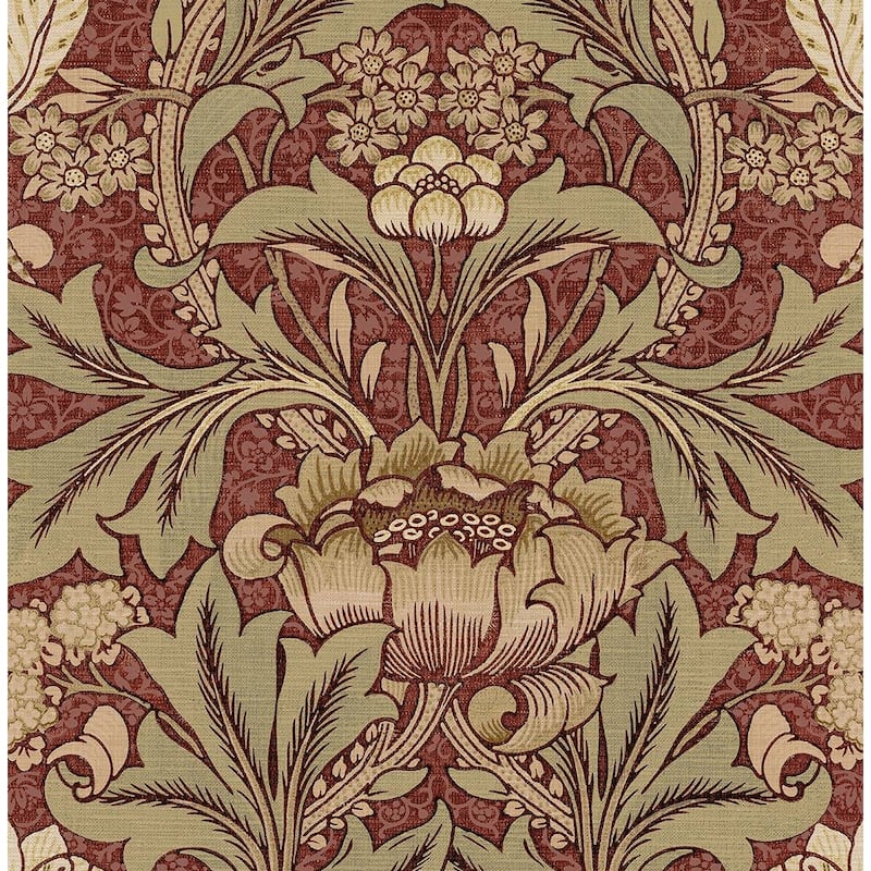 NextWall Acanthus Floral Peel and Stick Wallpaper - 20.5 in. W x 18 ft. L - Red Clay & Lichen