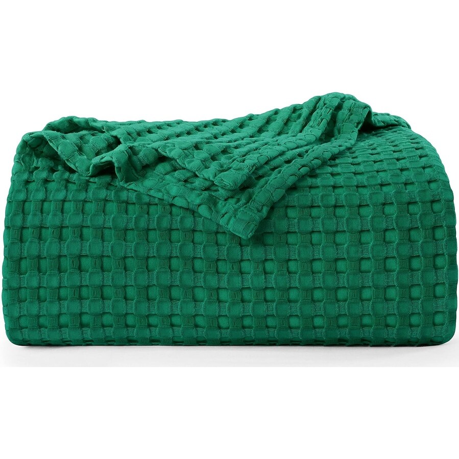 Cotton Waffle Blanket Kingsize Emerald Green