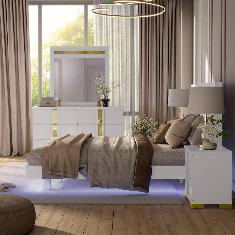 Furniture of America Halifax Modern 5-Piece Wood Platform Bedroom Set with Underbed LED
