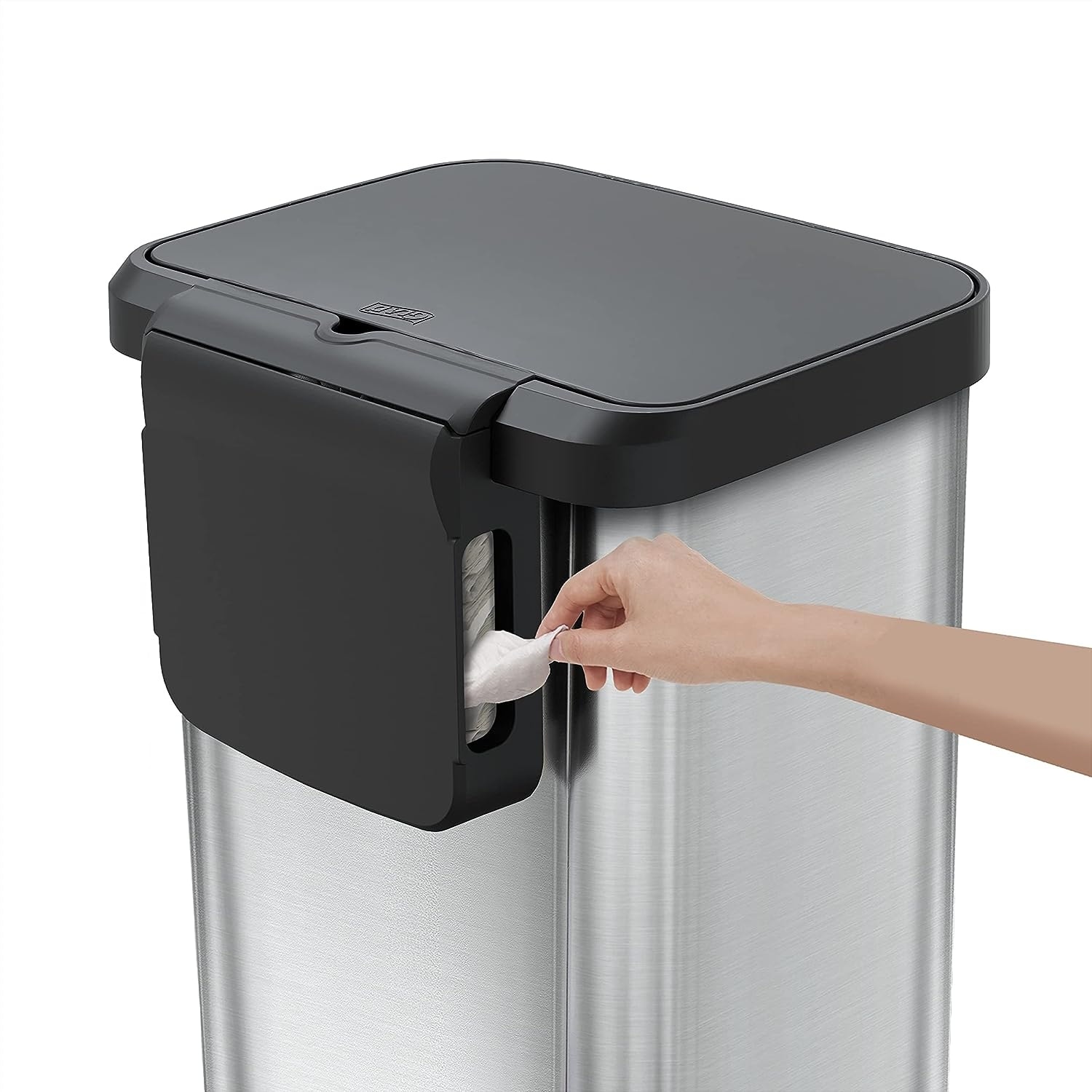 Glad Trash Can, Plastic Kitchen Waste Bin with Odor Protection of Lid, Hands Free with Step On Foot Pedal and Garbage Bag Rings, 13 Gallon, Grey