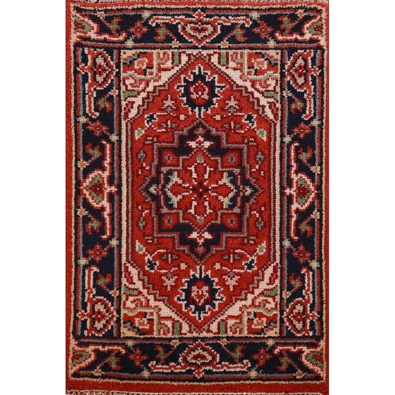 Hand Knotted Oriental 100% Wool Carpet Traditional Medallion Oranges & Rust Heriz (serapi) Area Rug - 3' 0'' X 2' 0''