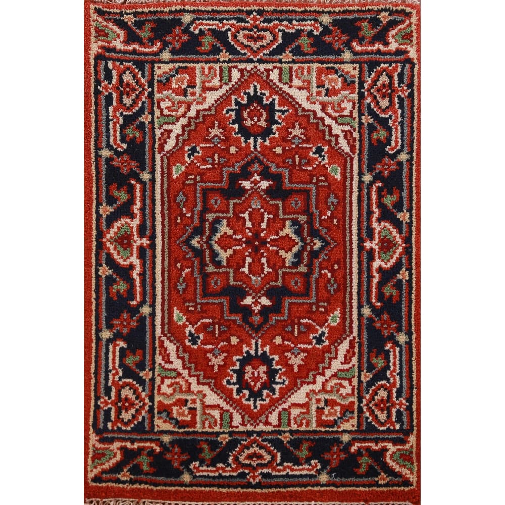 Hand Knotted Oriental 100% Wool Carpet Traditional Medallion Oranges & Rust Heriz (serapi) Area Rug - 3' 0'' X 2' 0''