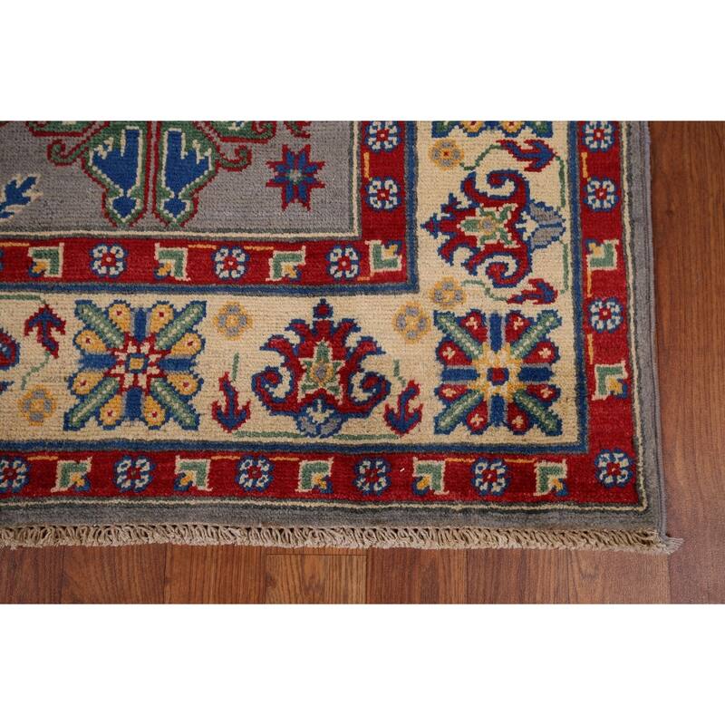 Grey Kazak Oriental Area Rug Handmade Traditional Wool Carpet - 4'10" x 6'9"