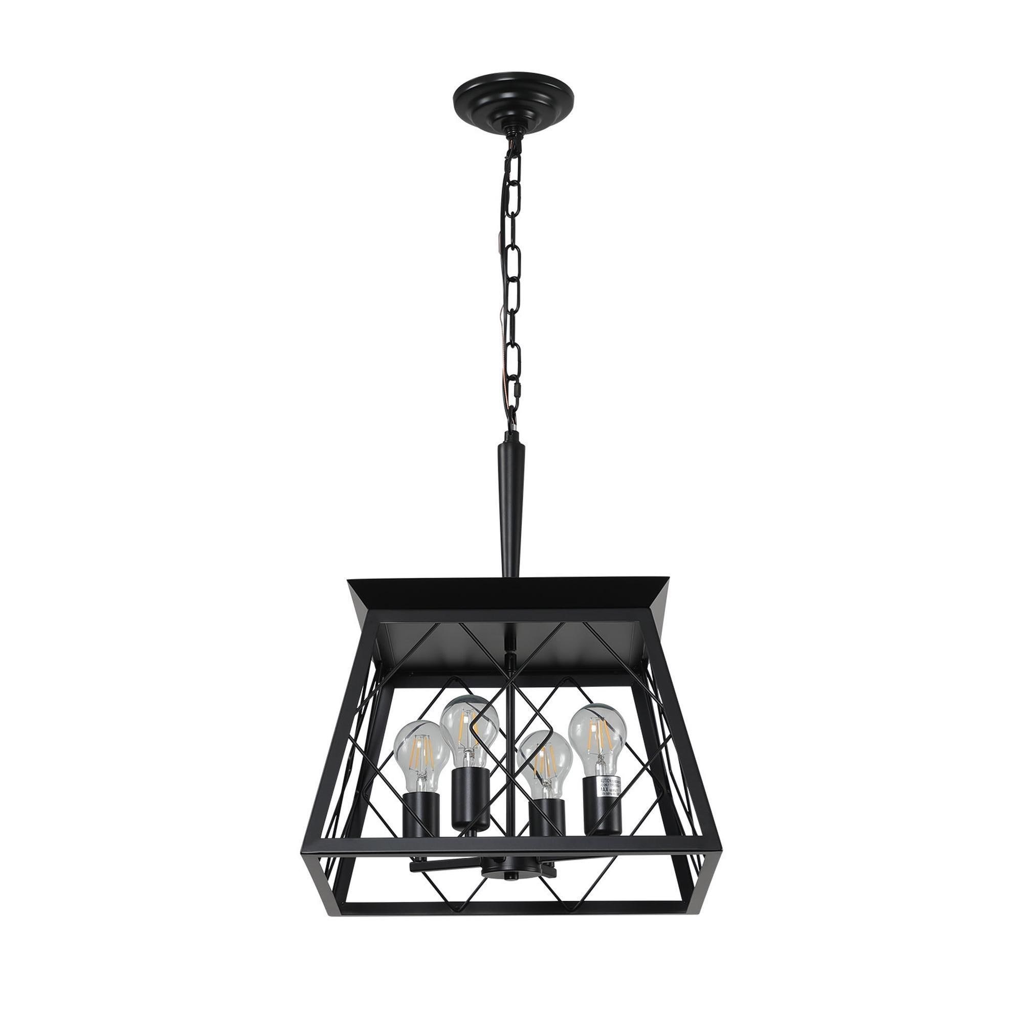 16" Industrial 4-Light Pendant Chandelier, Modern Metal Cage Design