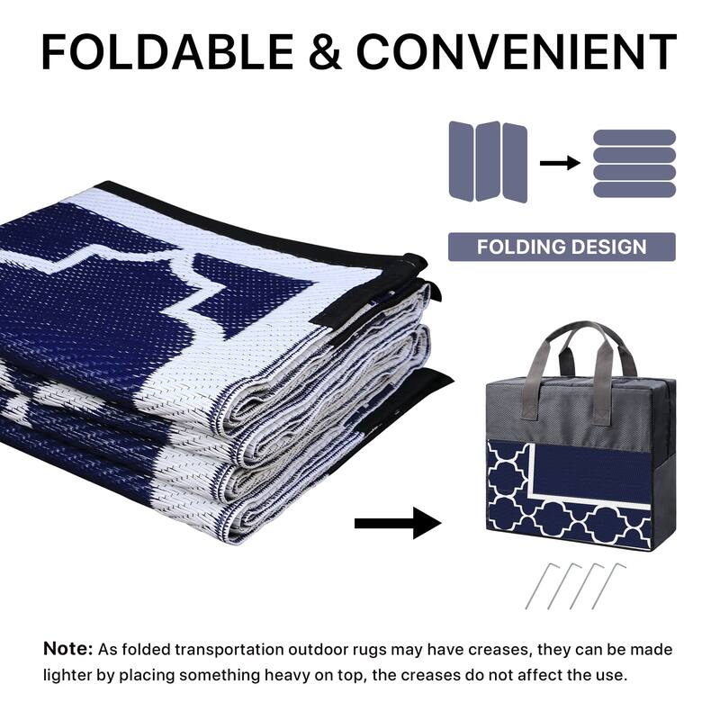 Reversible Dark Tone Geometric Flat-Weave Recyclable Outdoor Rug