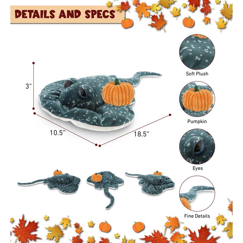 DolliBu Spotted Grey Ray Stuffed Ocean Animal w/ Pumpkin Plush Decor - 18.5 inches