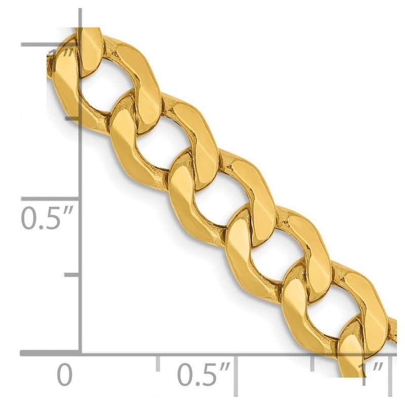 Curata 14k Yellow Gold 7.0mm Semi solid Curb Link Chain Bracelet