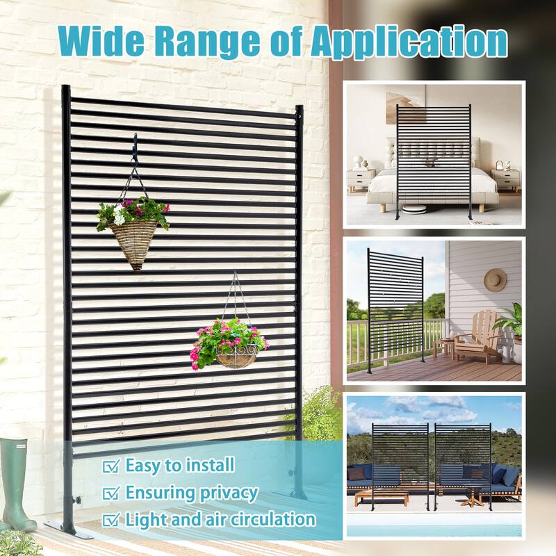 71.26''x46.65'' Outdoor Privacy Screens Freestanding,Metal Privacy Fence Panels for Outside, Slatted Privacy Screens with Stand