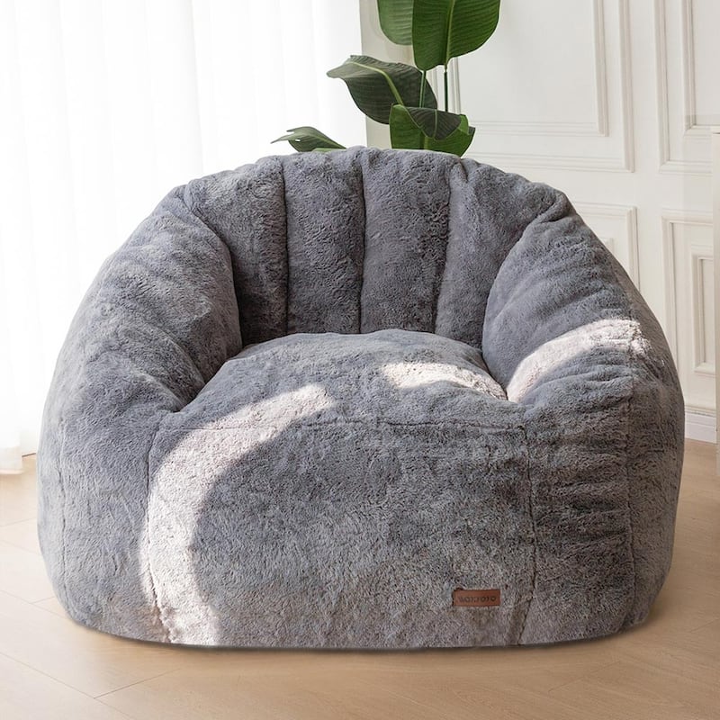 Giant Bean Bag Chair,Shell-Shaped Oversized Bean Bag Chair with Fille - Grey - Large
