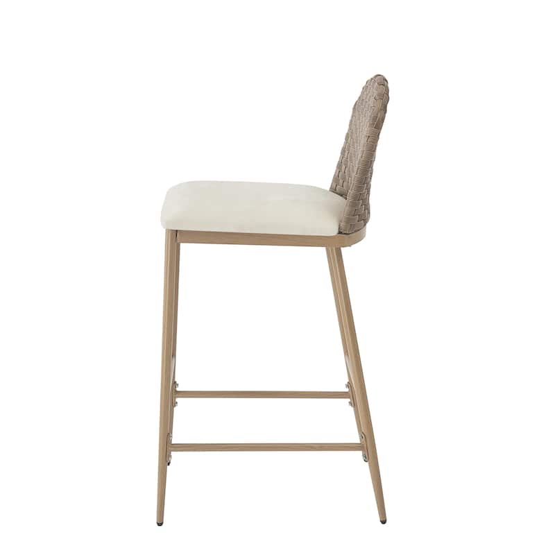 Christopher Knight Home - Esme Barstool in Iron & Rattan with Upholstered Cushion (Set of 2)