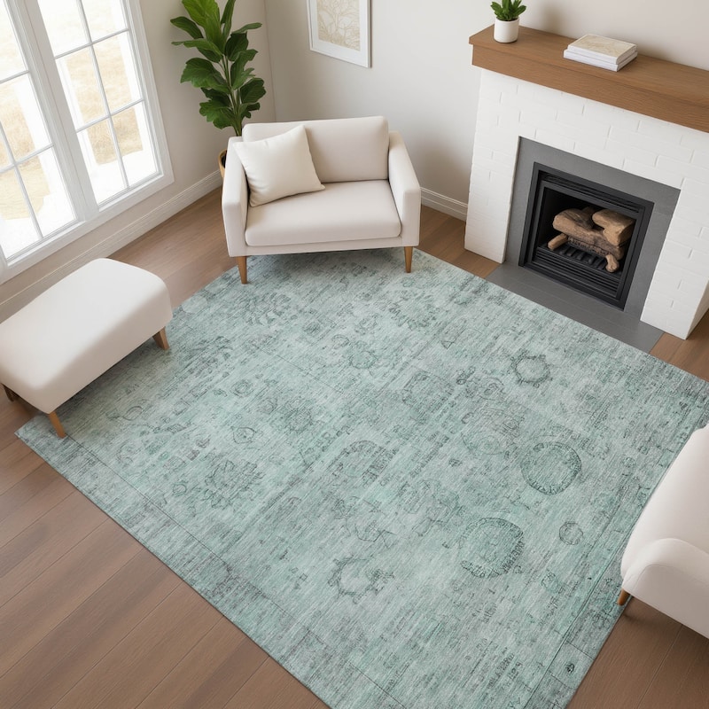 Premium Washable Super Soft Vintage Traditional Mayfield Rug - Aqua - 9' x 12'