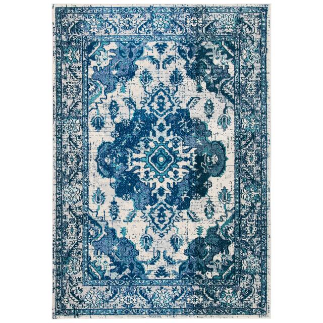 SAFAVIEH Monaco Lillie Boho Medallion Distressed Area Rug - 6'7" x 6'7" Square - Ivory/Blue