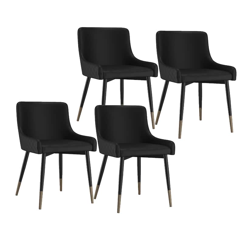 Modern Faux Leather and Metal Dining Chair, Set of 4 - Black
