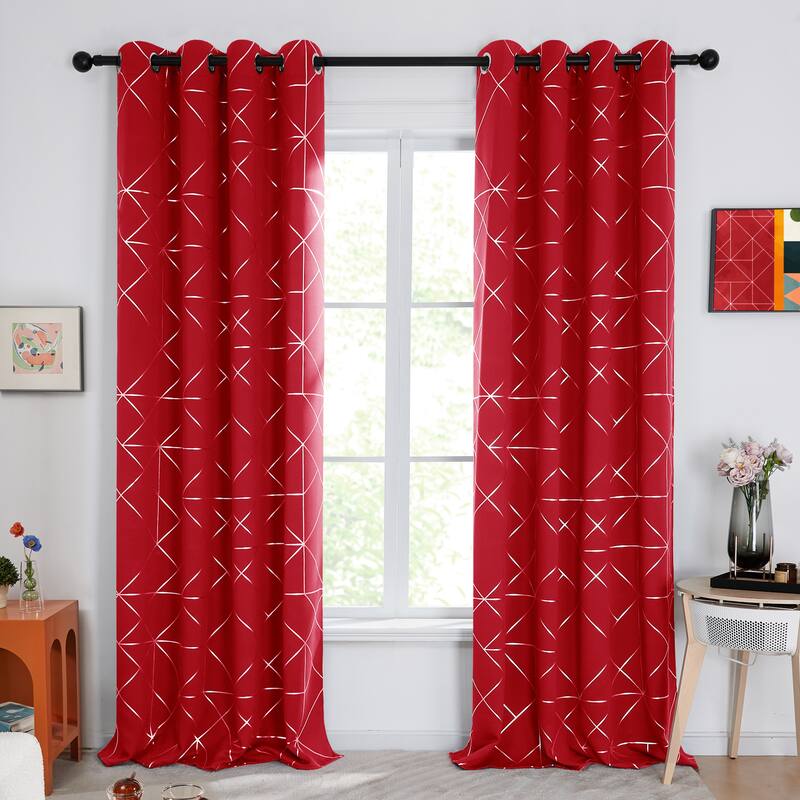 Pattern Curtain, Black Out Curtains for Bedroom Windows 2 Panel - W52 X L54 - Red