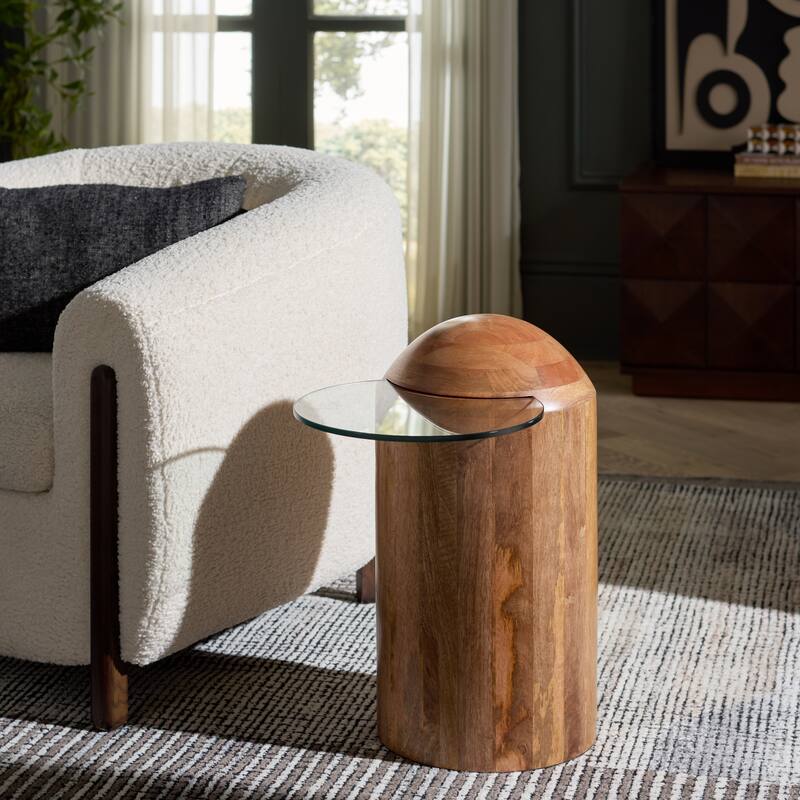 SAFAVIEH Home Cuban Accent Table - 14"W x 20"D x 23"H - Glass/Walnut