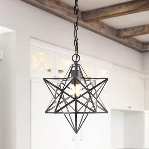 Lynn Moravian Star Metal/Clear Glass LED Pendant, by JONATHAN Y - 1 Light