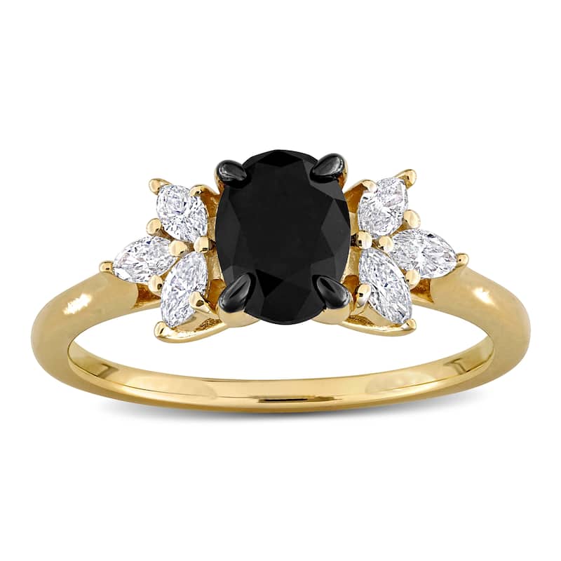 Miadora 1 5/8ct TW Black White Diamond Cluster Ring in 14k Yellow Gold