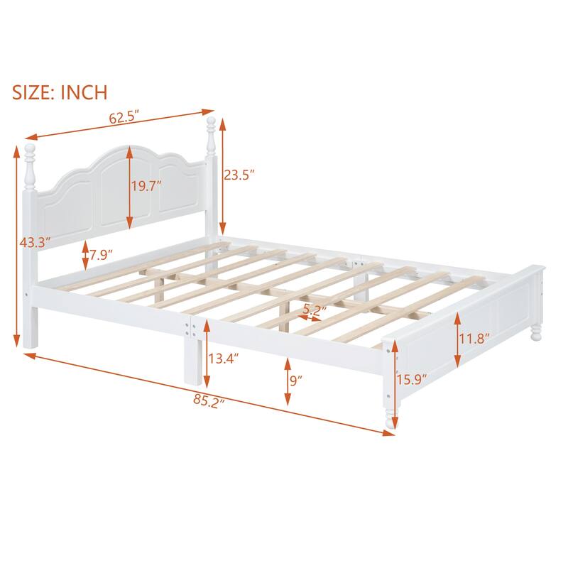 Retro Pine Platform Bed with Headboard & Slats
