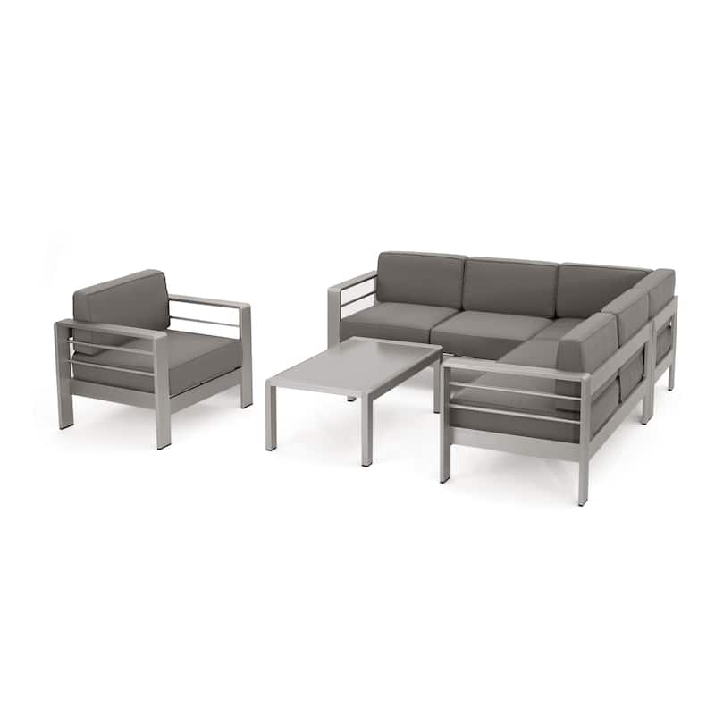 Cape Coral Outdoor 5-piece Sectional Sofa Chat Set by Christopher Knight Home - Non Sunbrella Khaki Cushion