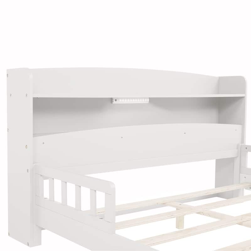 Full Pine Wood Bed with Bookcase Headboard