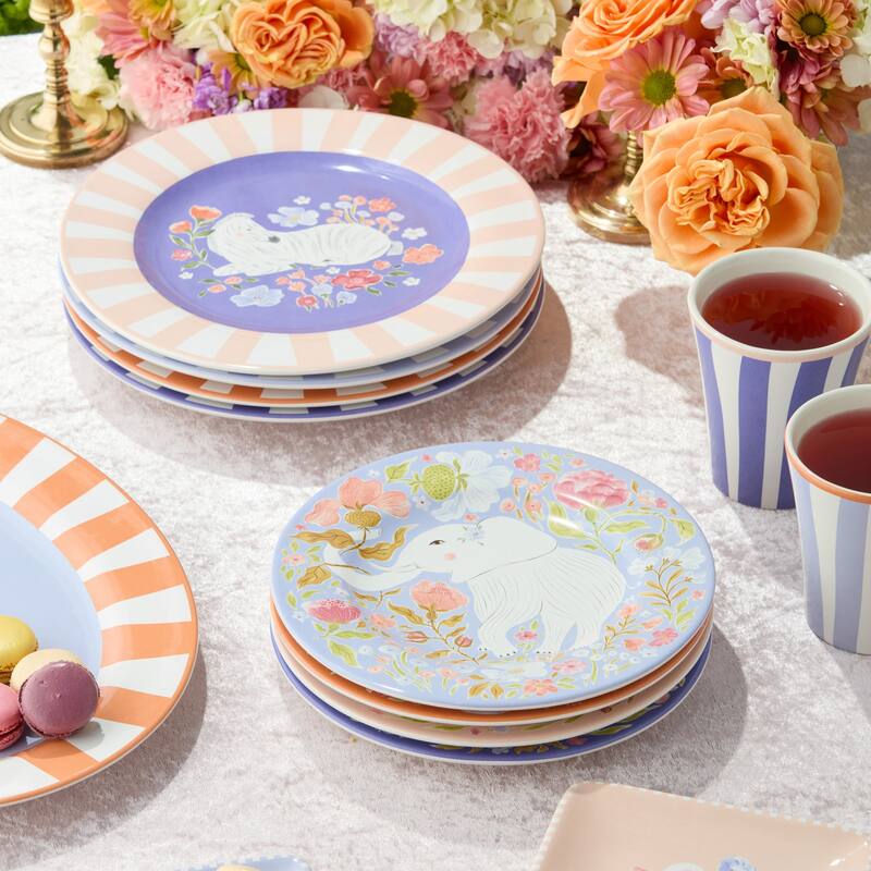 Certified International Menagerie 9" Salad/Dessert Plates, Set of 4 Assorted Designs - 9.00"L x 9.00"W x 1.00"H